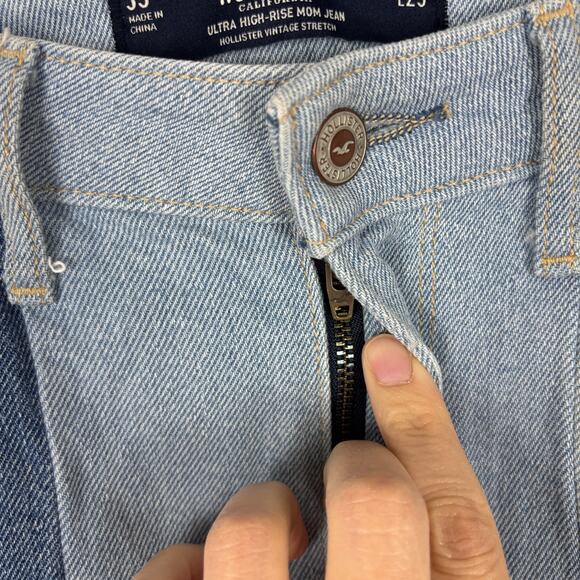 Hollister ultra high-rise mom jeans 3 Short Patchwork Denim raw hem 26 x 25 - Picture 3 of 7
